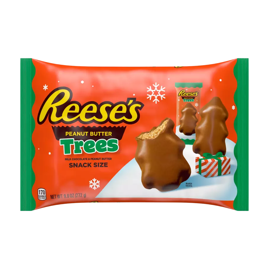 REESE'S Milk Chocolate Peanut Butter Snack Size Trees, 9.6 oz bag - Front of Package