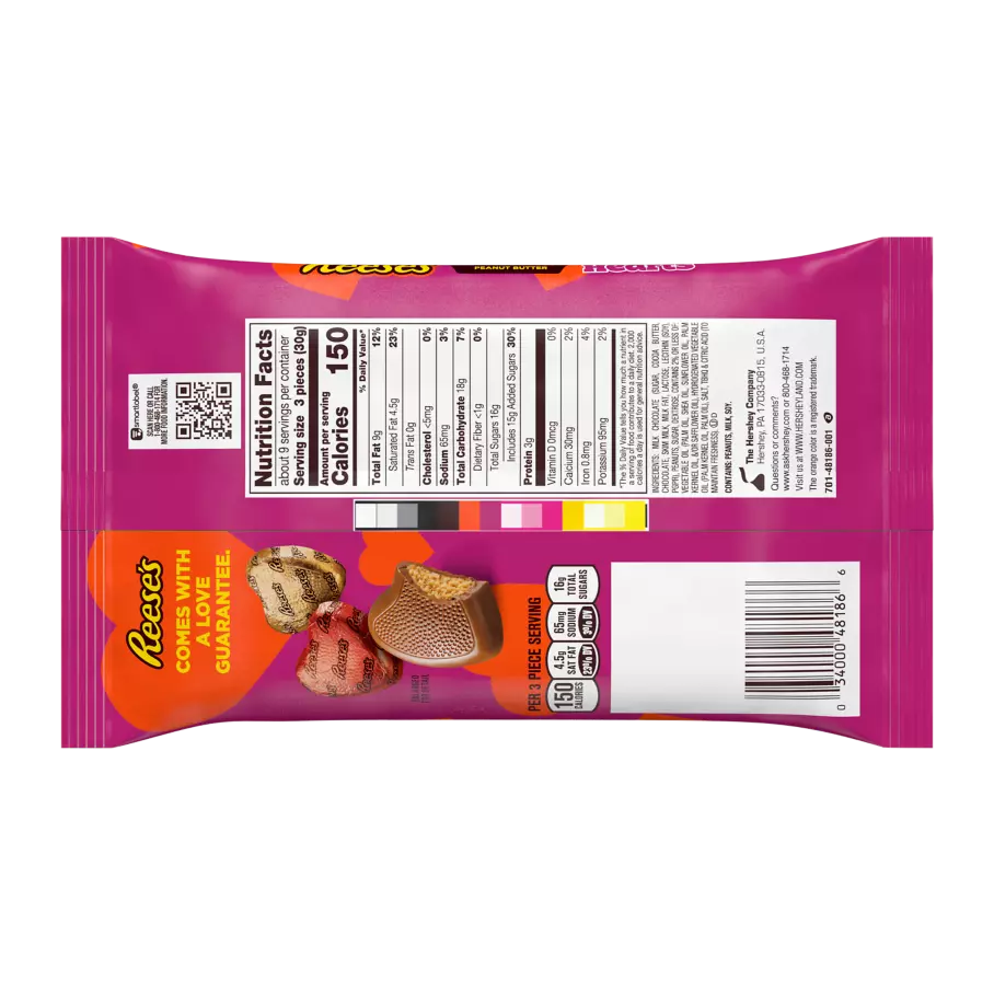 REESE'S Milk Chocolate Peanut Butter Hearts, 9.1 oz bag - Back of Package
