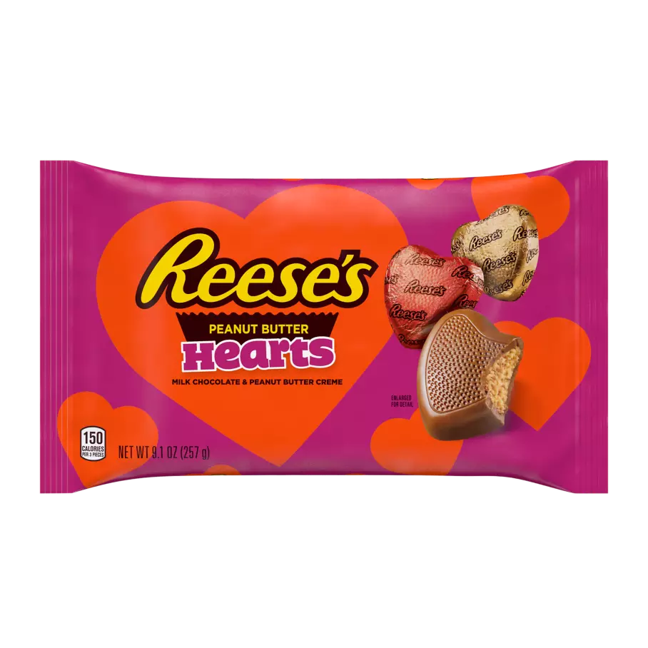 REESE'S Milk Chocolate Peanut Butter Hearts, 9.1 oz bag - Front of Package