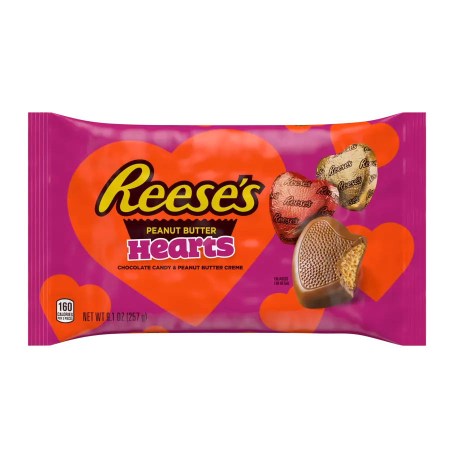 REESE'S Milk Chocolate Peanut Butter Hearts, 9.1 oz bag - Front of Package