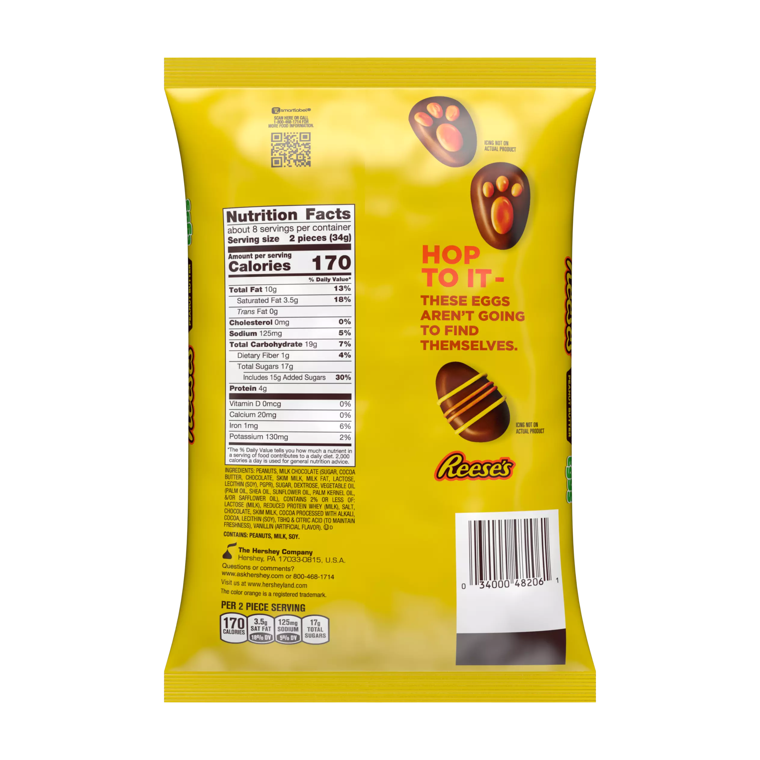 REESE'S Milk Chocolate Peanut Butter Snack Size Eggs, 9.6 oz bag - Back of Package