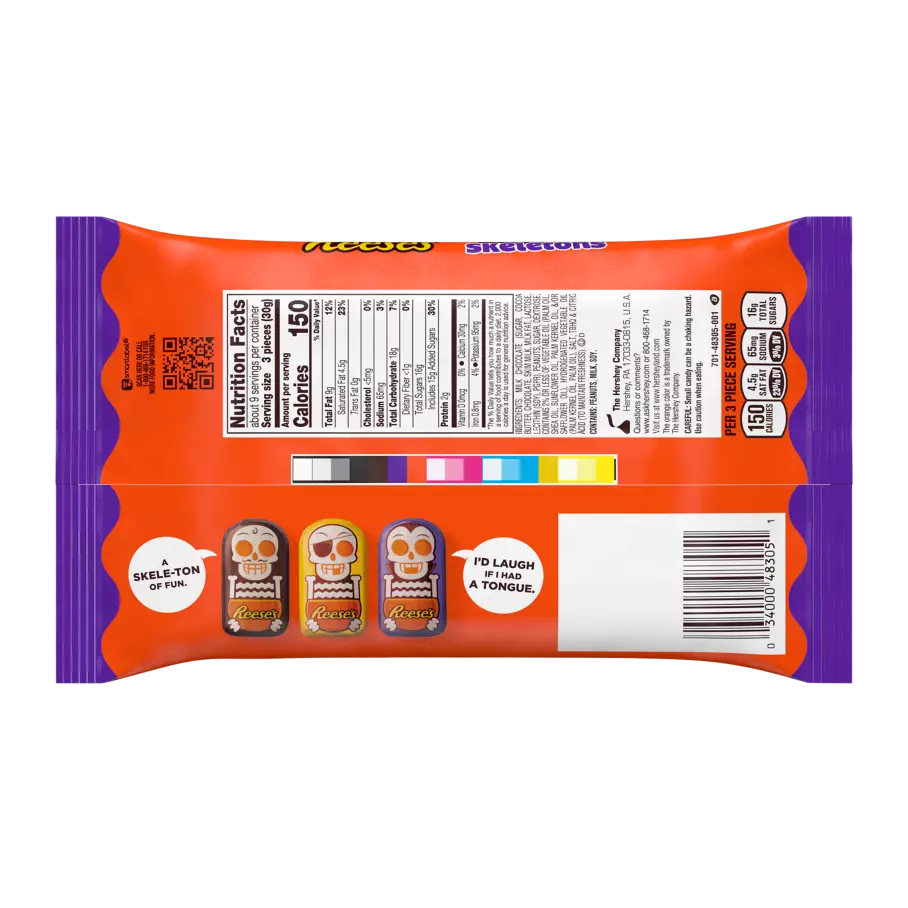 REESE'S Halloween Milk Chocolate Peanut Butter Skeletons, 9.1 oz bag - Back of Package