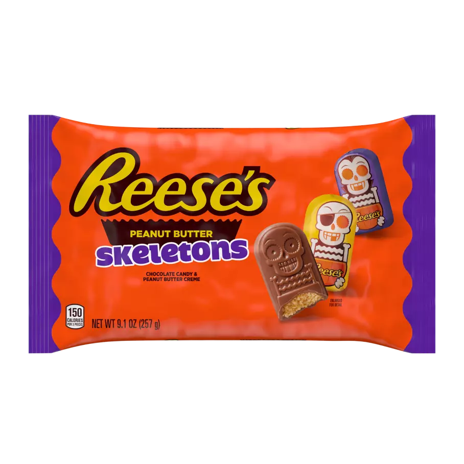 REESE'S Halloween Milk Chocolate Peanut Butter Skeletons, 9.1 oz bag - Front of Package