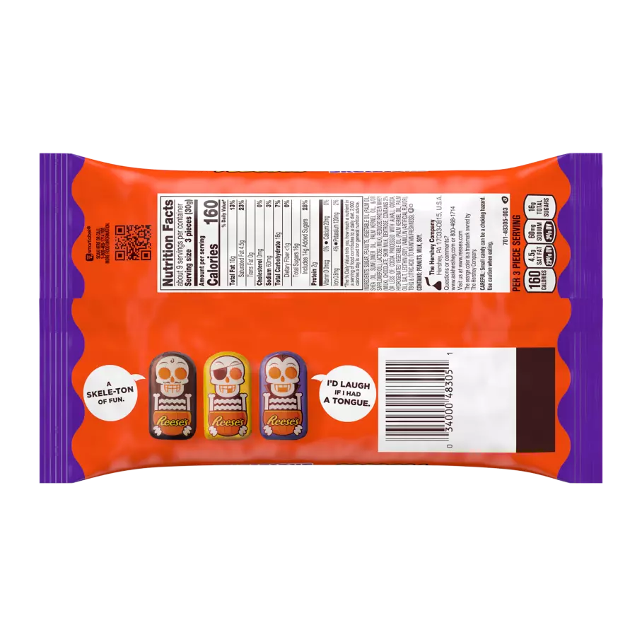 REESE'S Halloween Milk Chocolate Peanut Butter Skeletons, 9.1 oz bag - Back of Package