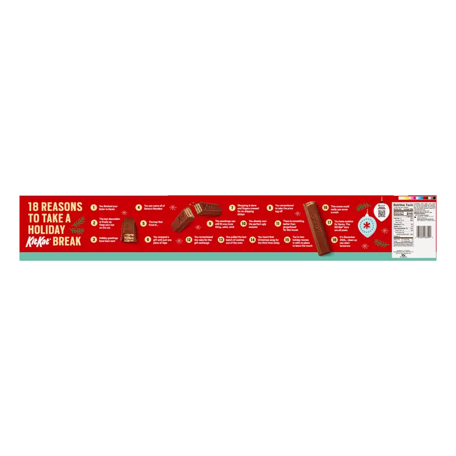 KIT KAT® Holiday Milk Chocolate Candy Bars, 27 oz, 18 count yardstick - Back of Package