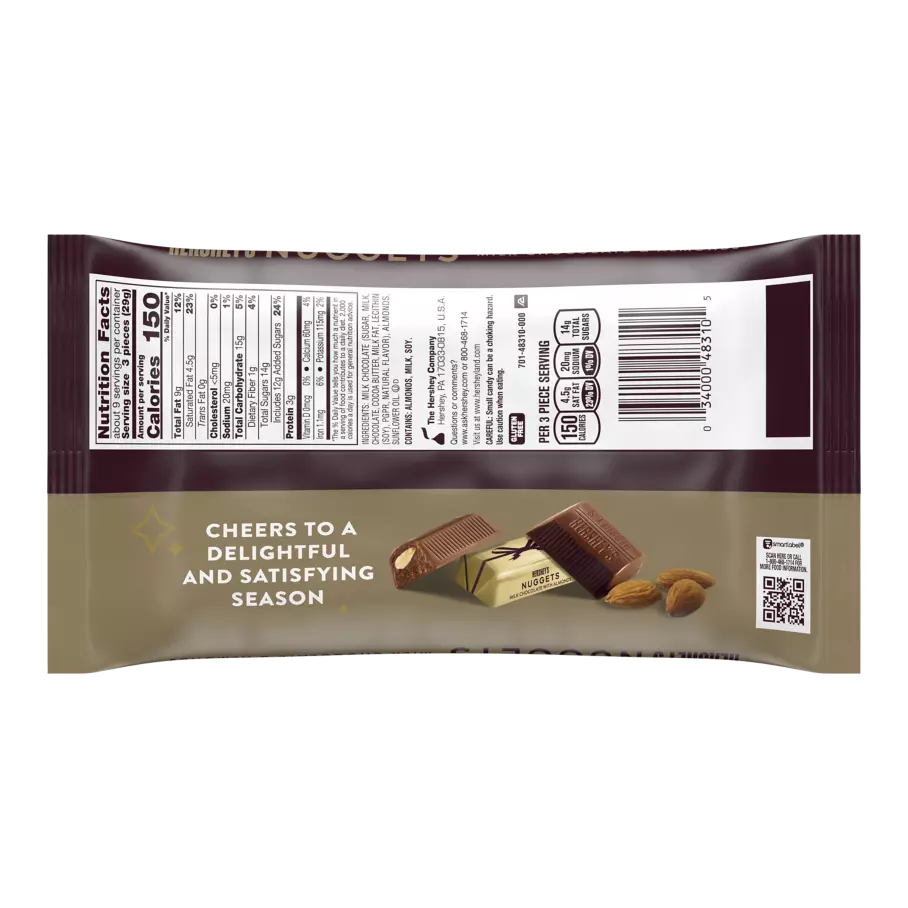 HERSHEY'S NUGGETS Holiday Milk Chocolate with Almonds Candy, 9.5 oz bag - Back of Package