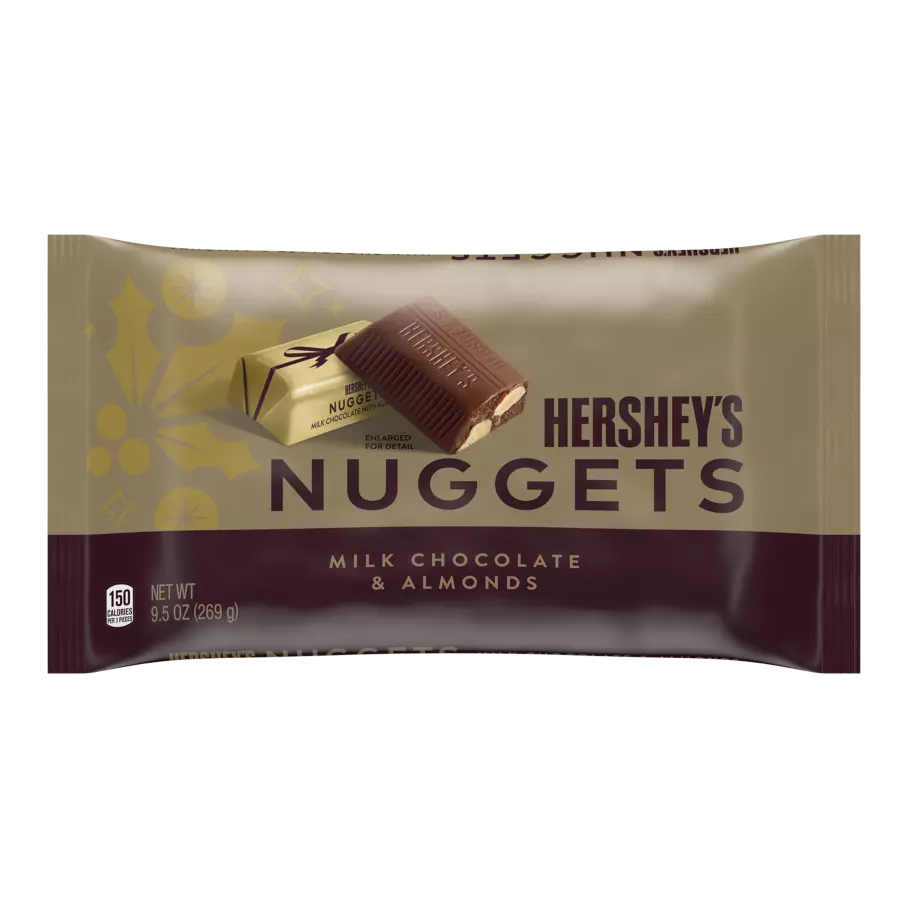 HERSHEY'S NUGGETS Holiday Milk Chocolate with Almonds Candy, 9.5 oz bag - Front of Package