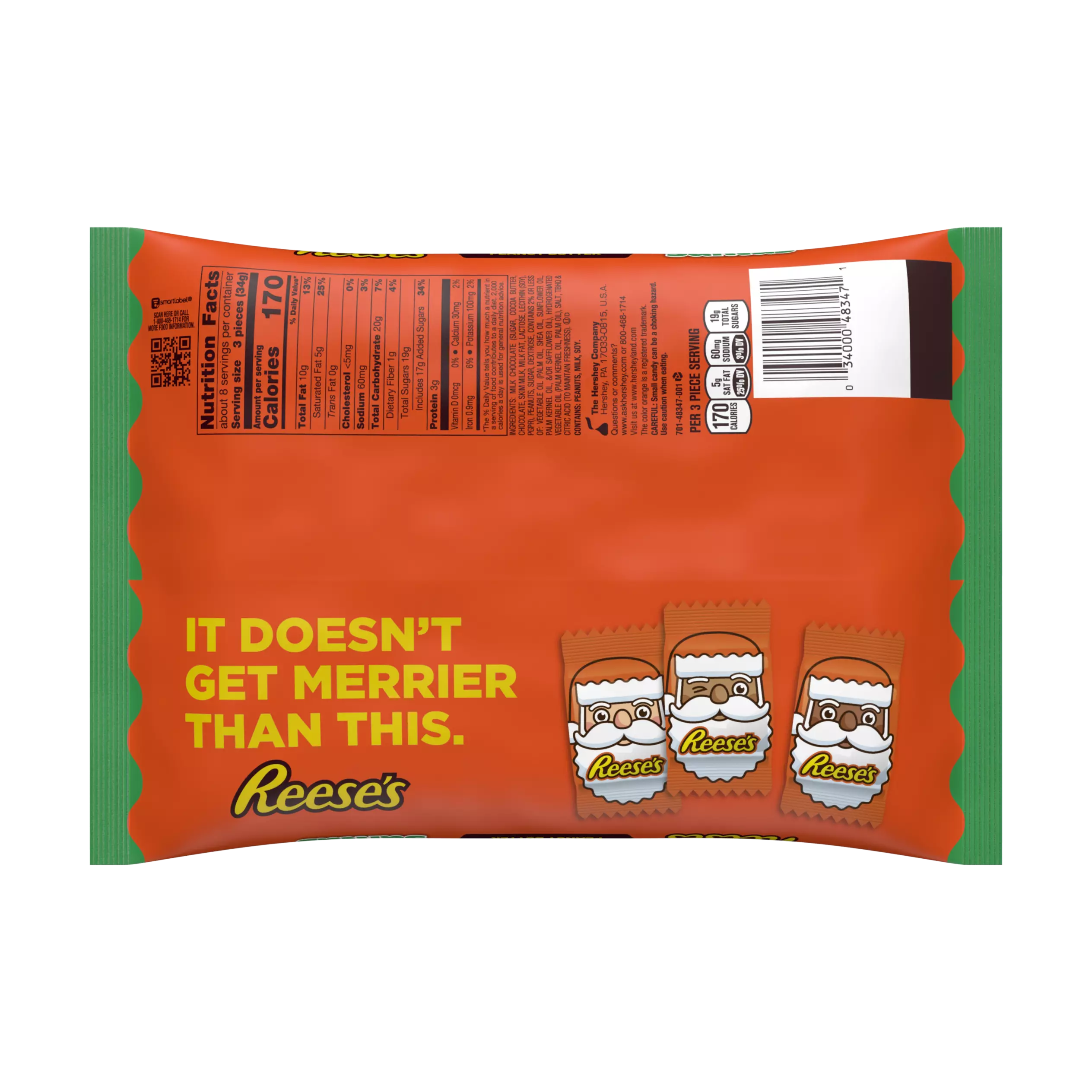 REESE'S Milk Chocolate Peanut Butter Santas, 9.1 oz bag - Back of Package