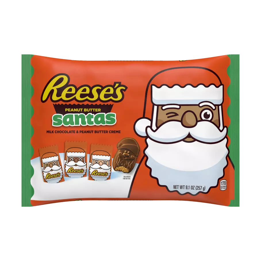 REESE'S Milk Chocolate Peanut Butter Santas, 9.1 oz bag - Front of Package