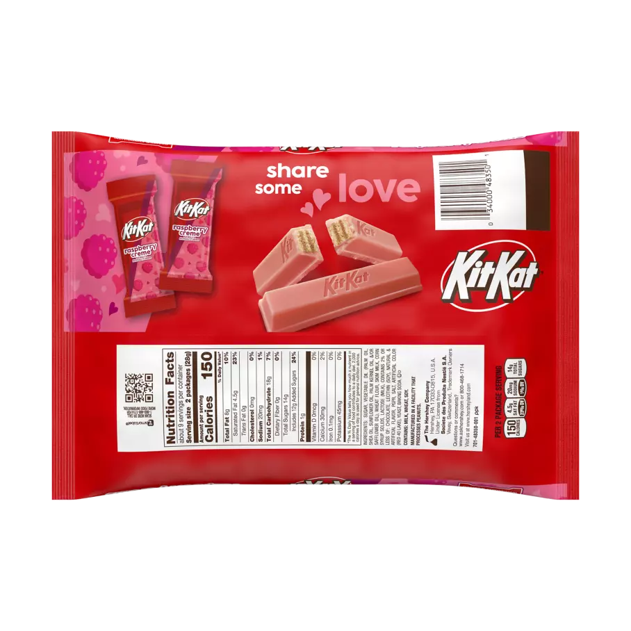 KIT KAT® Valentine's Raspberry Creme Snack Size Candy Bars, 8.8 oz bag - Back of Package