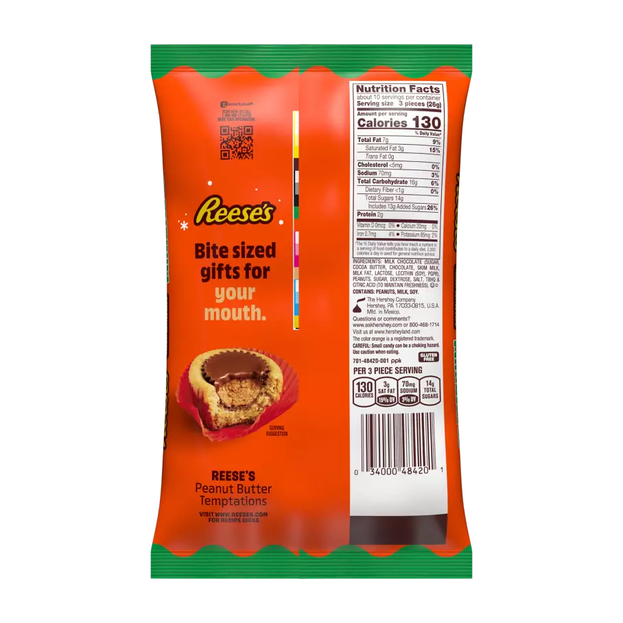 REESE'S Holiday Milk Chocolate Miniatures Peanut Butter Cups, 8.9 oz bag - Back of Package