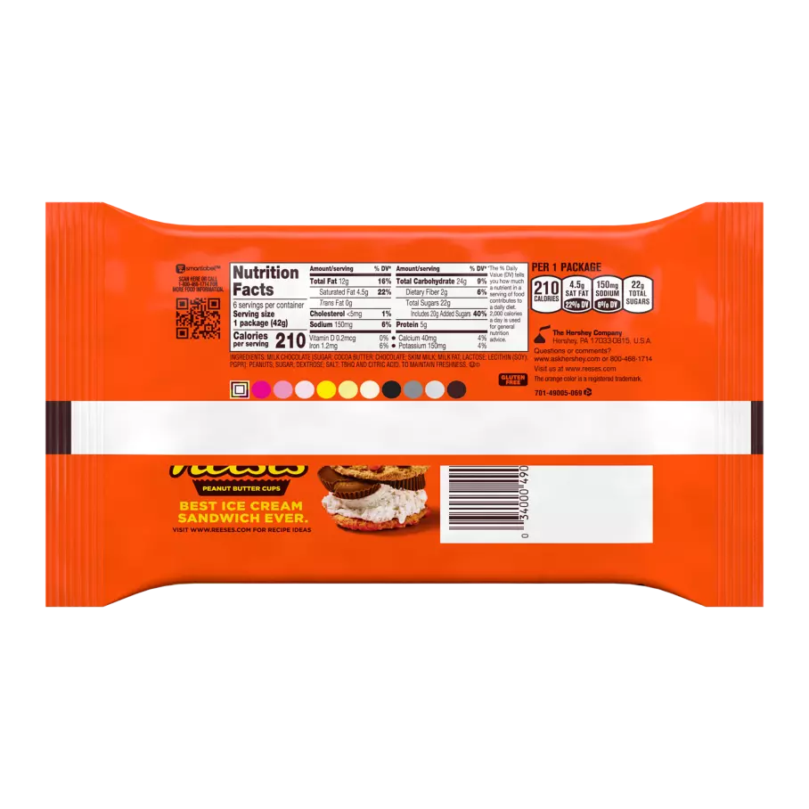 REESE'S Milk Chocolate Peanut Butter Cups, 1.5 oz, 6 pack - Back of Package