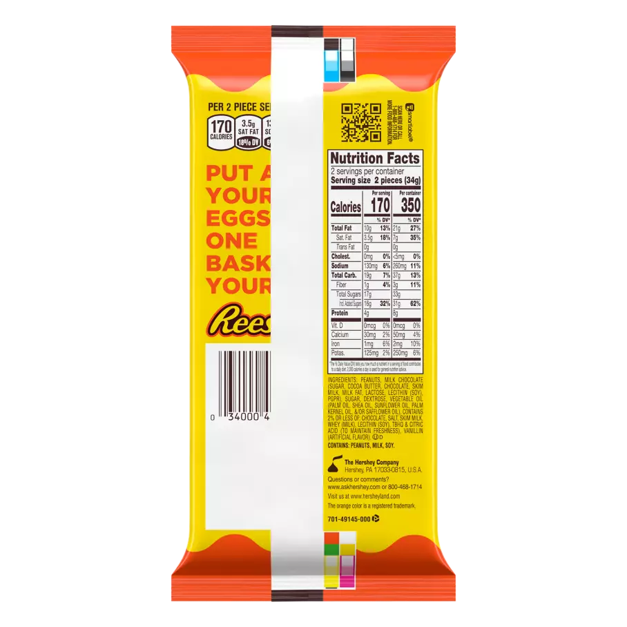 REESE'S Milk Chocolate Peanut Butter Snack Size Eggs, 2.4 oz, 4 pack - Back of Package