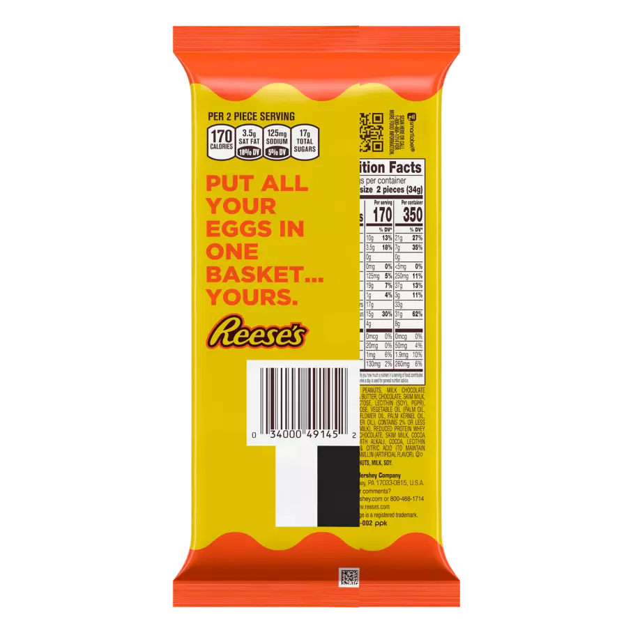 REESE'S Milk Chocolate Peanut Butter Snack Size Eggs, 2.4 oz, 4 pack - Back of Package