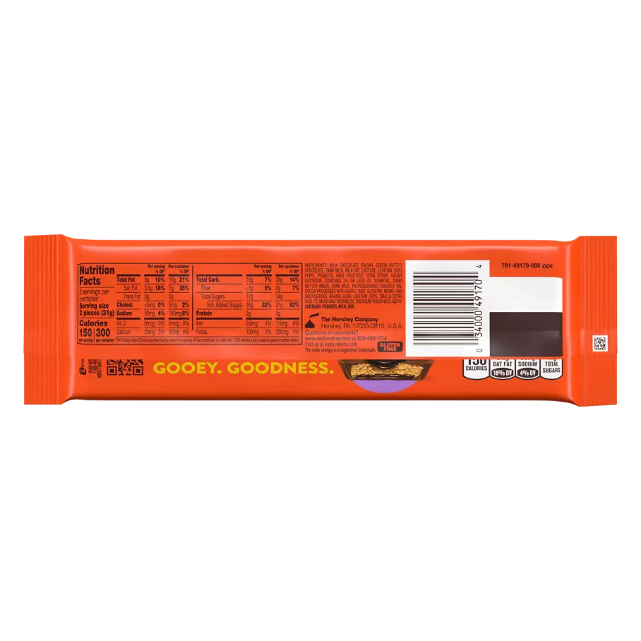 REESE'S Chocolate Lava Snack Size Peanut Butter Cups, 2.2 oz, 4 pack - Back of Package