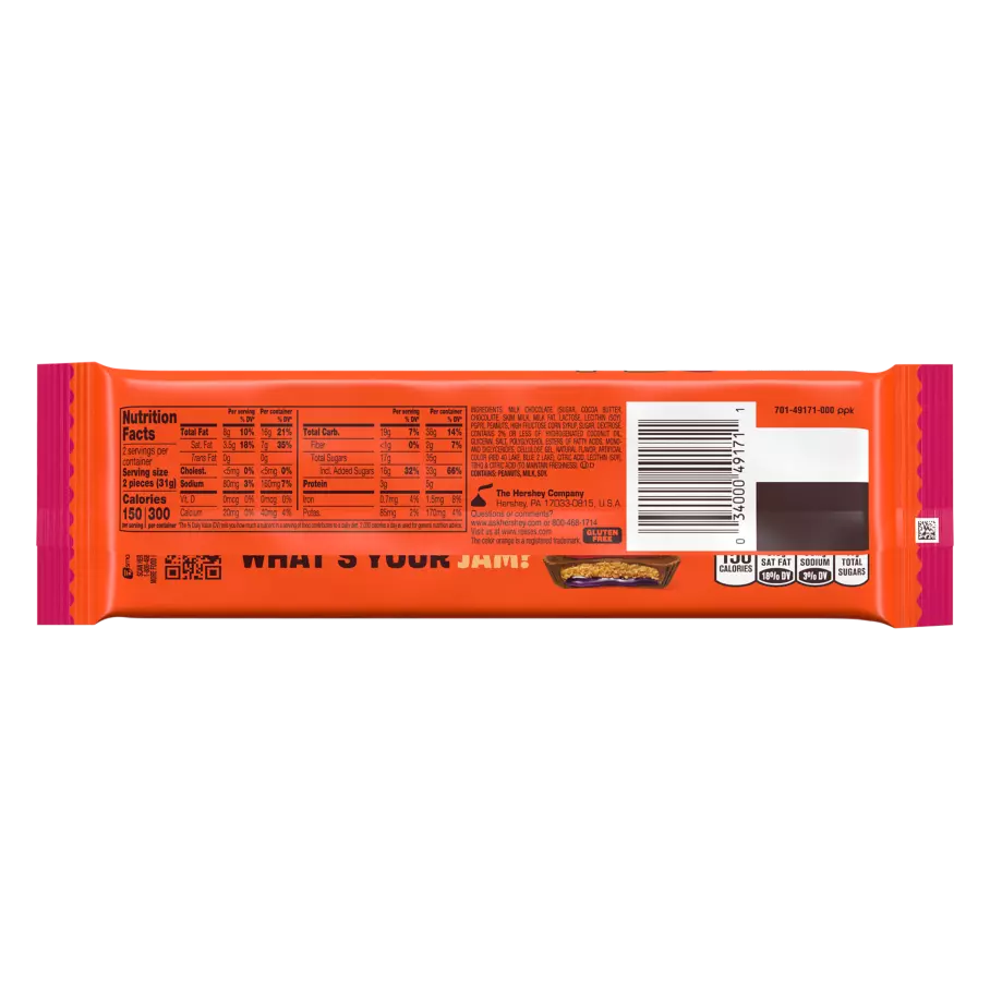 REESE'S PB&J Strawberry Snack Size Peanut Butter Cups, 2.2 oz, 4 pack - Back of Package