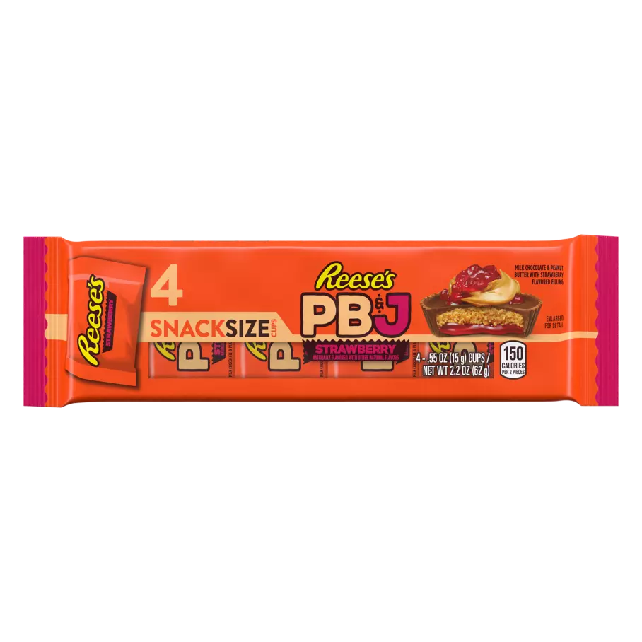 REESE'S PB&J Strawberry Snack Size Peanut Butter Cups, 2.2 oz, 4 pack - Front of Package