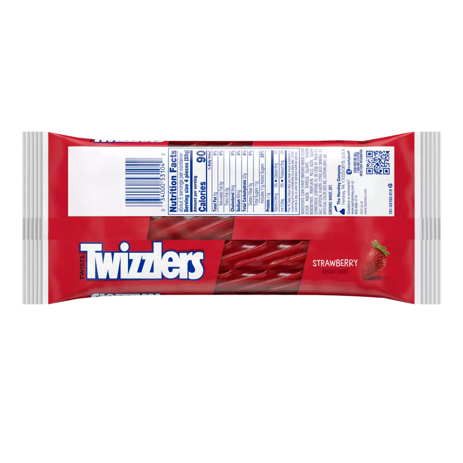 TWIZZLERS Twists Strawberry Flavored King Size Candy, 5 oz bag - Back of Package
