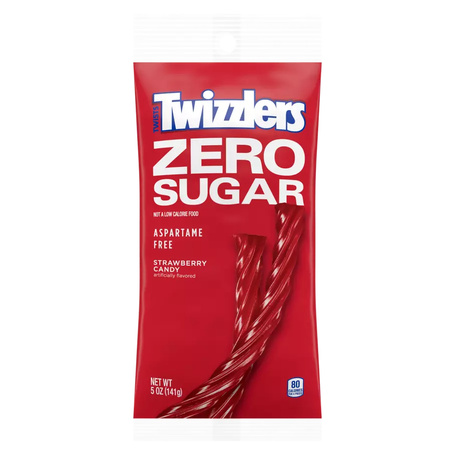 TWIZZLERS Zero Sugar Strawberry Flavored Twists, 5 oz bag - Front of Package