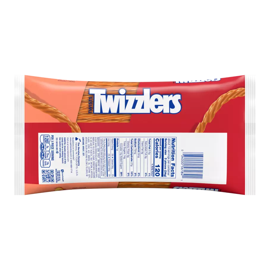 TWIZZLERS Twists Peach Flavored Candy, 16 oz bag - Back of Package