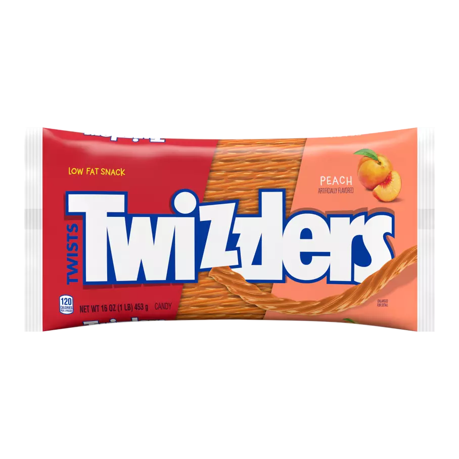 TWIZZLERS Twists Peach Flavored Candy, 16 oz bag - Front of Package