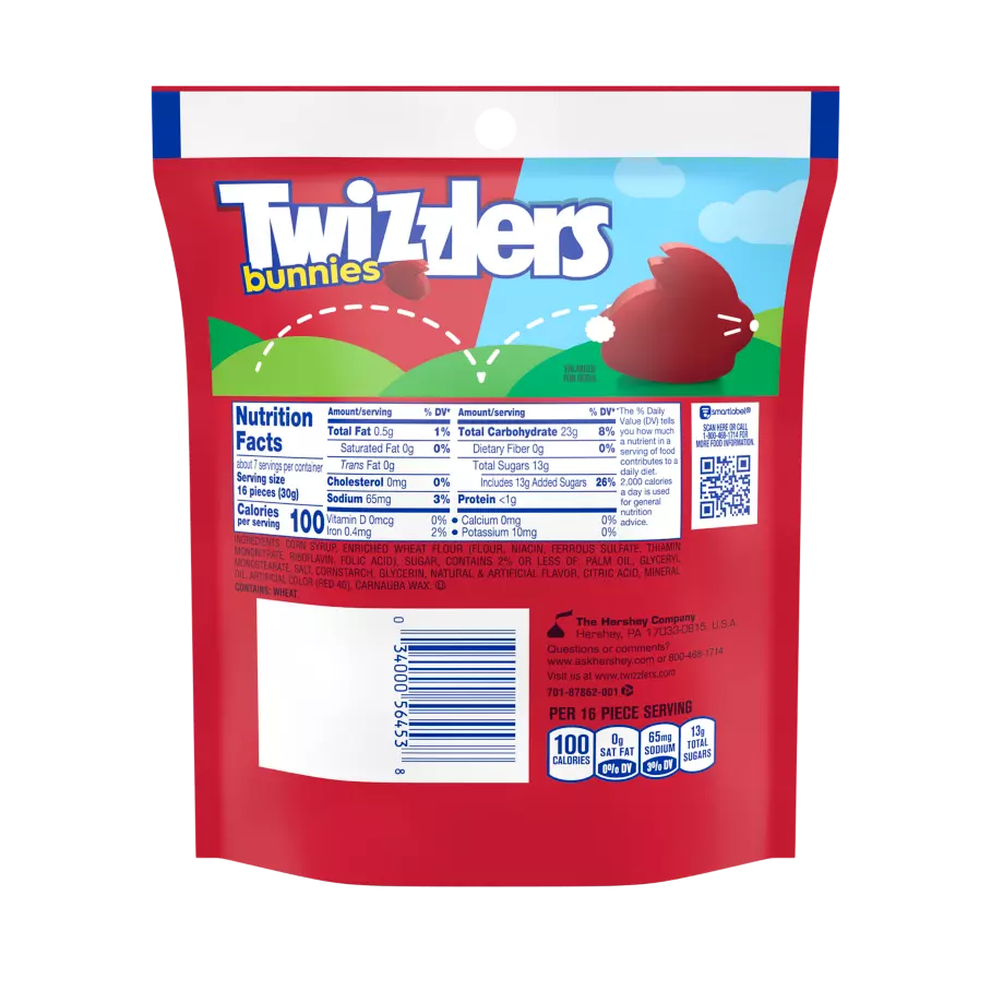 TWIZZLERS Easter Bunnies Cherry Candy, 7.1 oz bag - Back of Package