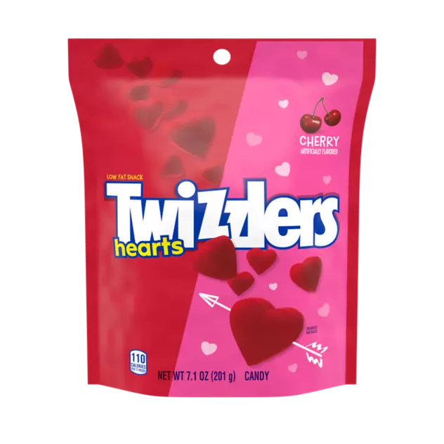 TWIZZLERS Hearts Cherry Candy, 7.1 oz bag - Front of Package