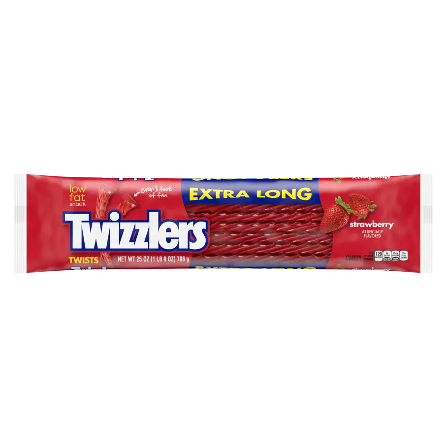 TWIZZLERS Twists Strawberry Flavored Extra Long Candy, 25 oz bag - Front of Package