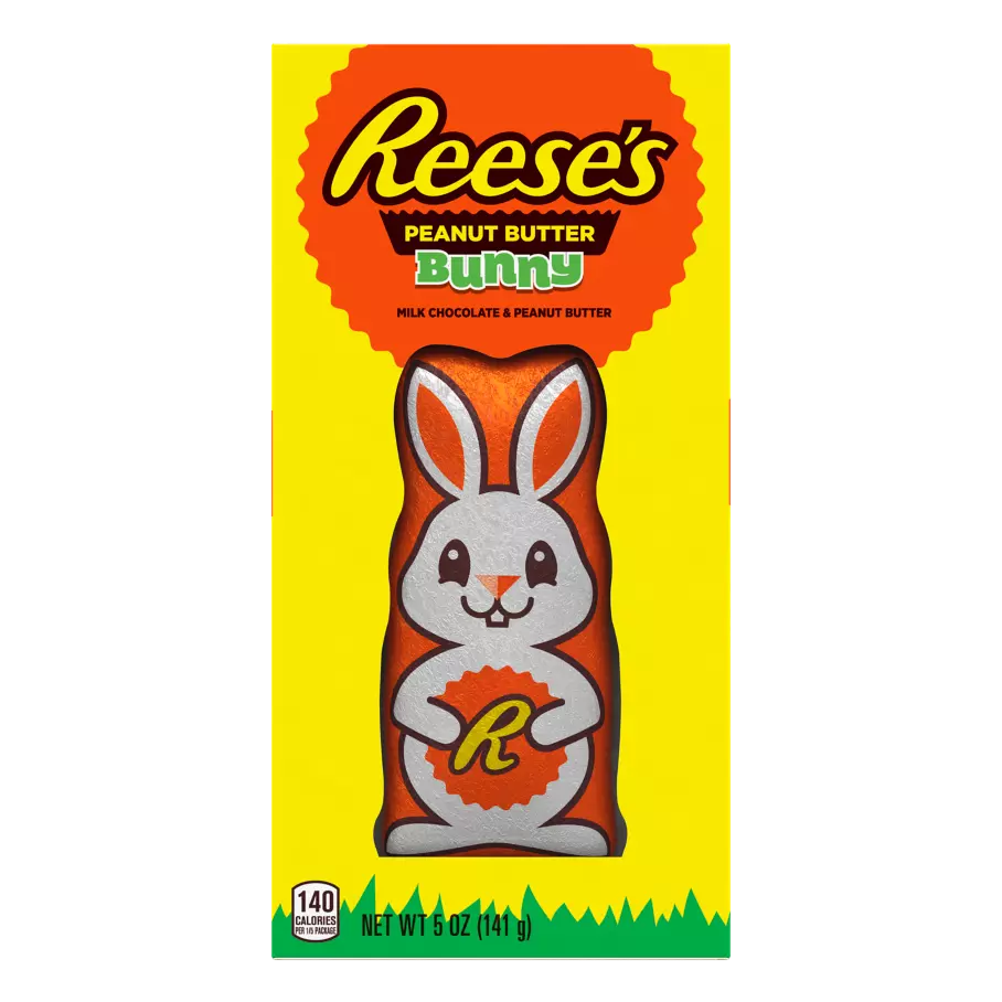 REESE'S Milk Chocolate Peanut Butter Bunny, 5 oz box - Front of Package