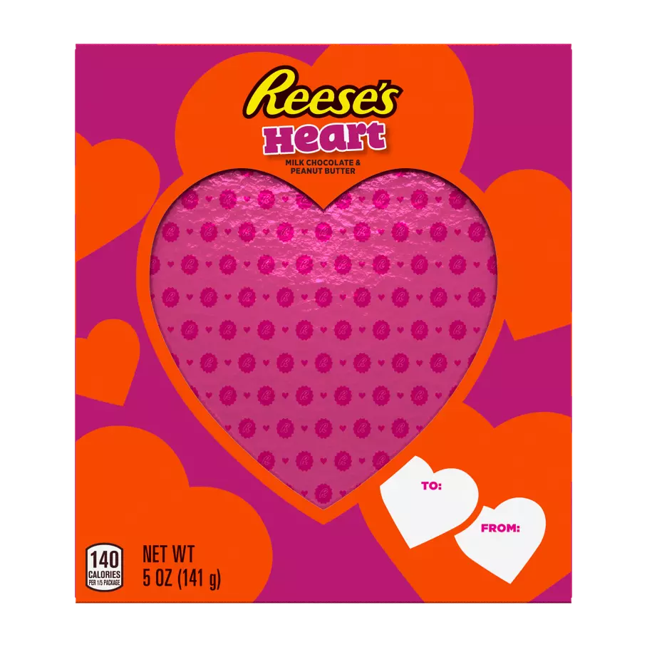 REESE'S Milk Chocolate Peanut Butter Heart, 5 oz box - Front of Package