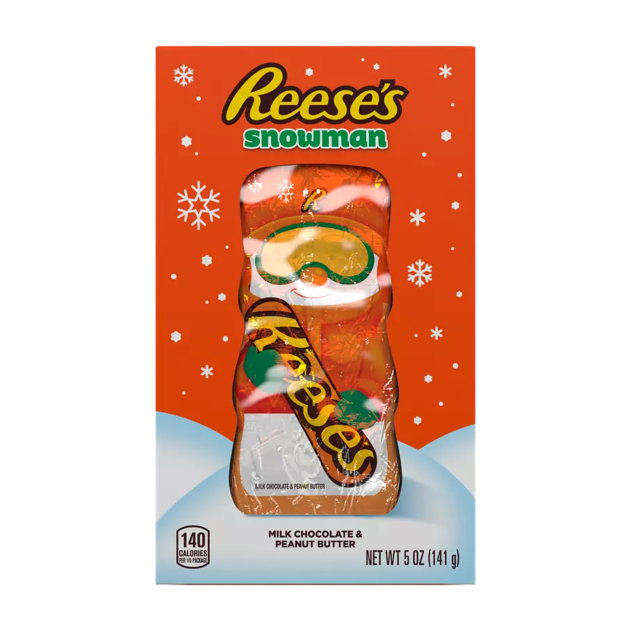 REESE'S Milk Chocolate Peanut Butter Snowman, 5 oz box - Front of Package