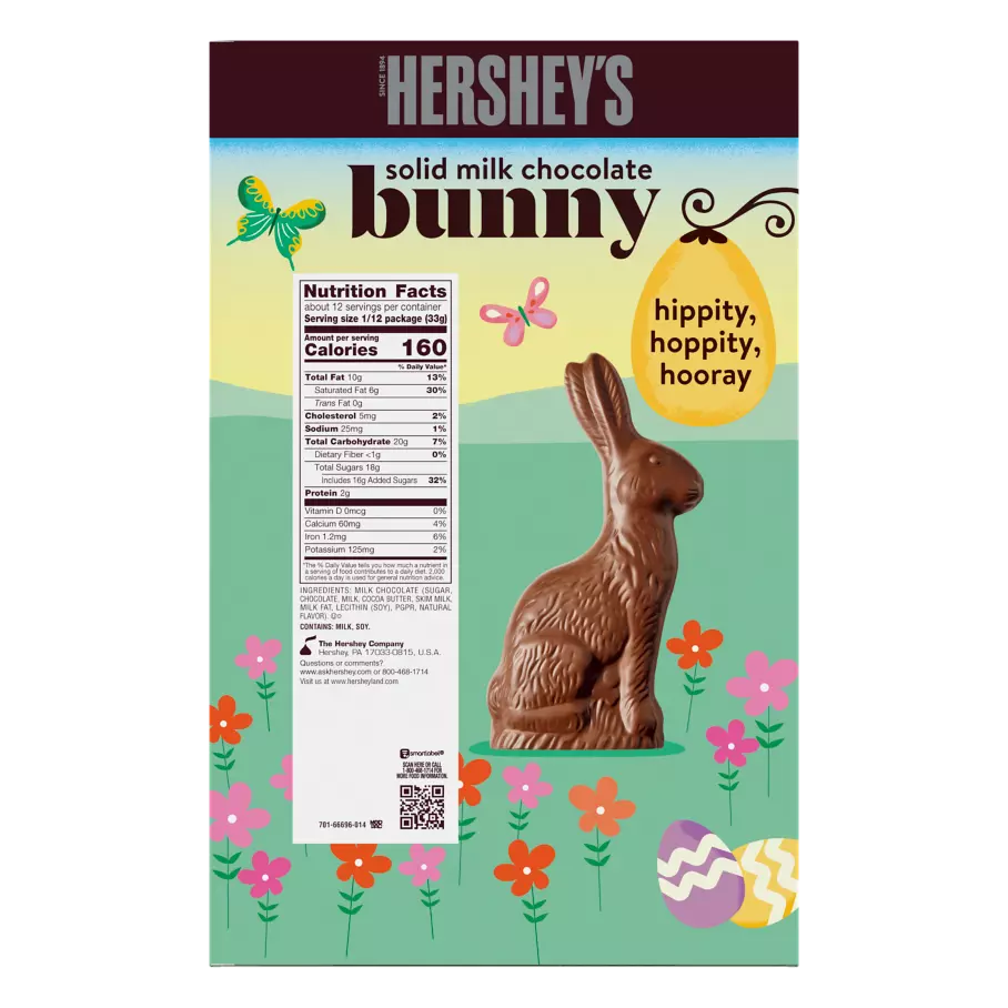 HERSHEY'S Solid Milk Chocolate Bunny, 14 oz box - Back of Package