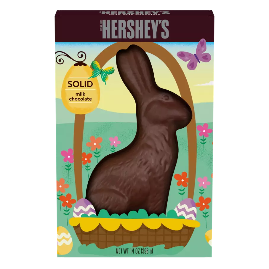 HERSHEY'S Solid Milk Chocolate Bunny, 14 oz box - Front of Package