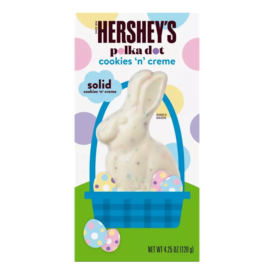 HERSHEY'S COOKIES 'N' CREME Polka Dot Bunny, 4.25 oz box - Front of Package