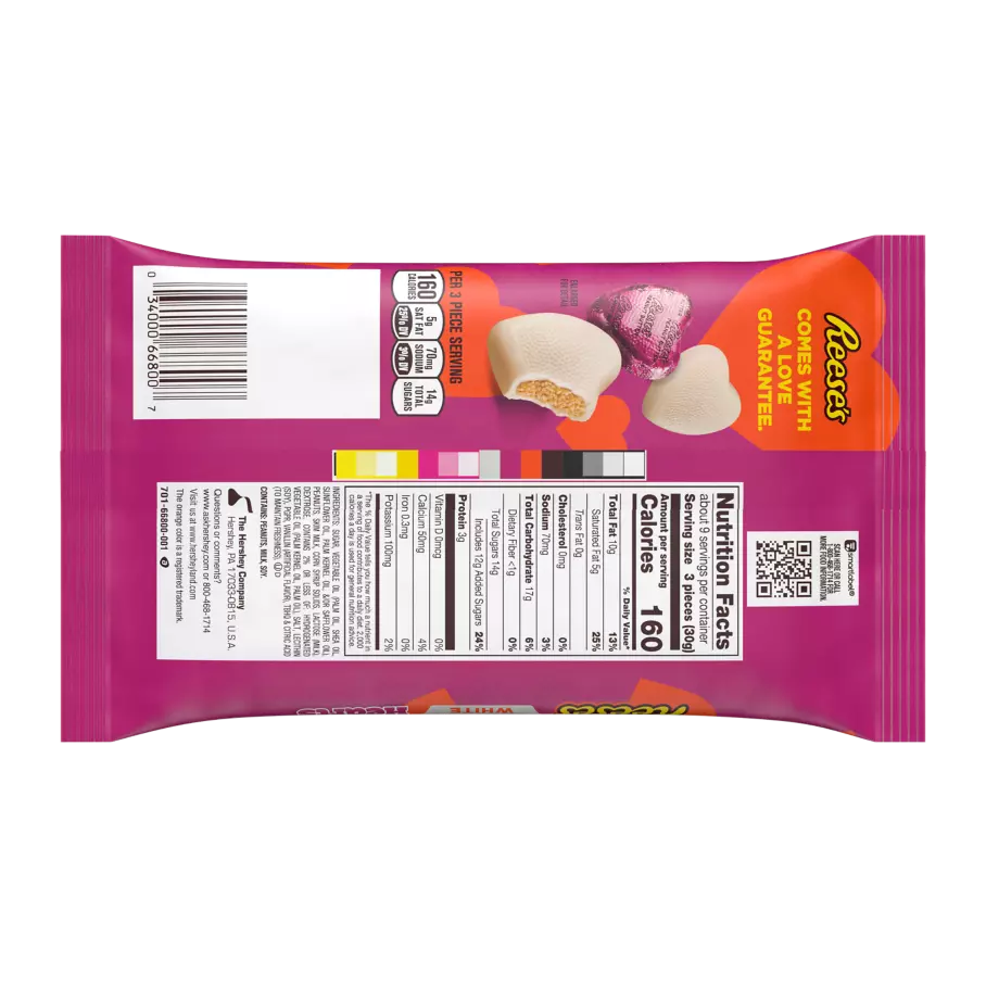 REESE'S White Creme Peanut Butter Hearts, 9.1 oz bag - Back of Package