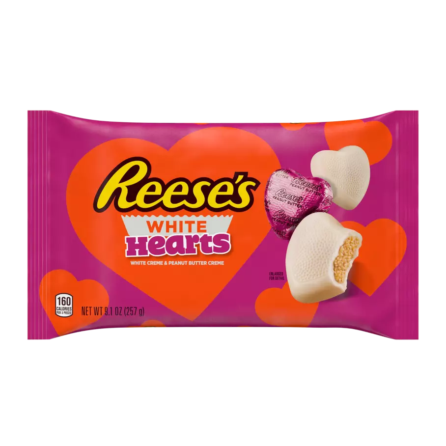 REESE'S White Creme Peanut Butter Hearts, 9.1 oz bag - Front of Package