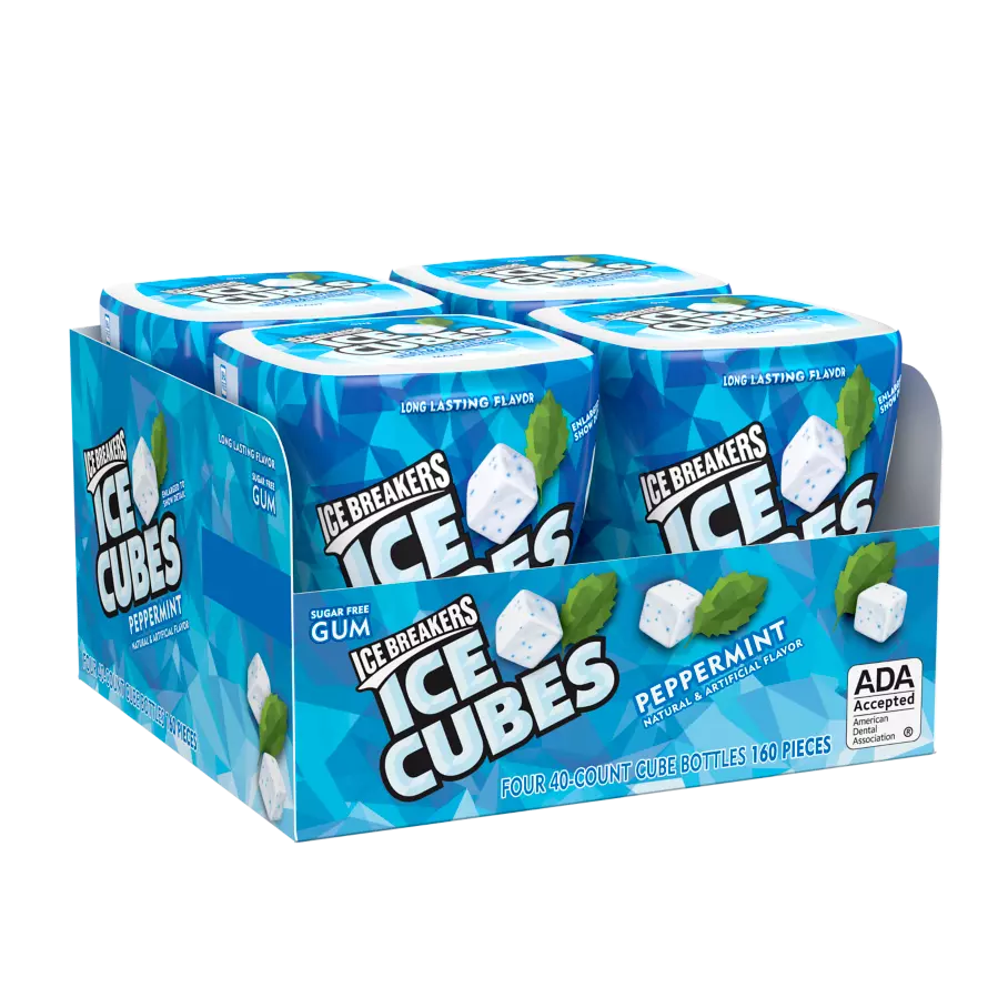 ICE BREAKERS ICE CUBES Peppermint Sugar Free Gum, 3.24 oz box, 4 pack - Front of Package