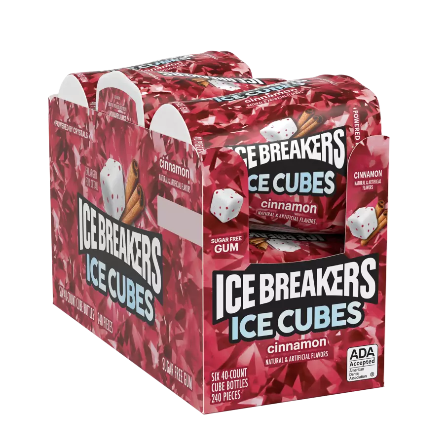 ICE BREAKERS ICE CUBES Cinnamon Sugar Free Gum, 19.44 oz box, 6 pack - Front of Package