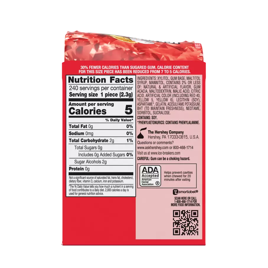 ICE BREAKERS ICE CUBES Fruit Punch Sugar Free Gum, 3.24 oz bottle, 6