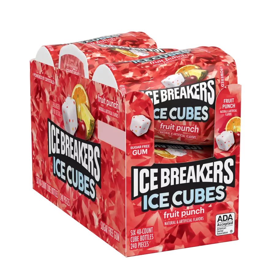 ICE BREAKERS ICE CUBES Fruit Punch Sugar Free Gum, 3.24 oz bottle, 6