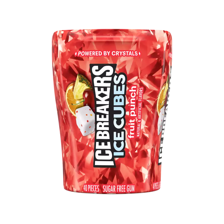 ICE BREAKERS ICE CUBES Fruit Punch Sugar Free Gum, 3.24 oz bottle, 6