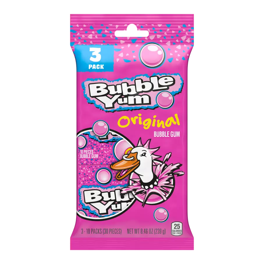 BUBBLE YUM Original Flavor Bubble Gum, 2.82 oz, 3 pack - Front of Package