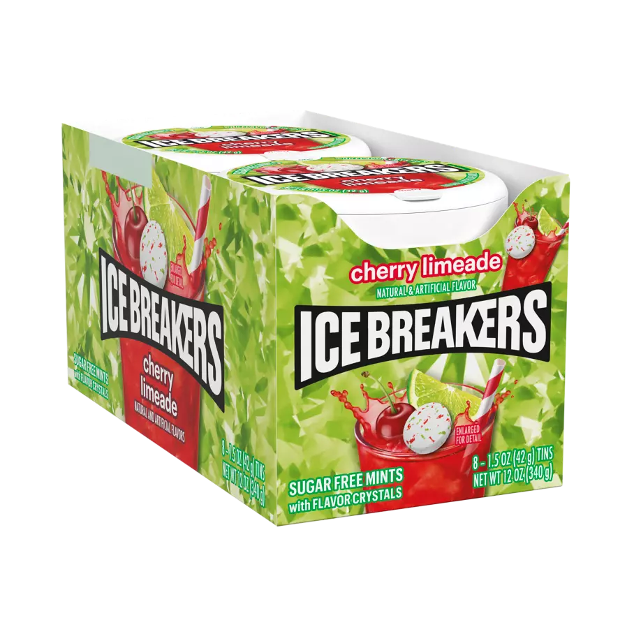 ICE BREAKERS Cherry Limeade Sugar Free Mints, 12 oz box, 8 pack - Front of Package