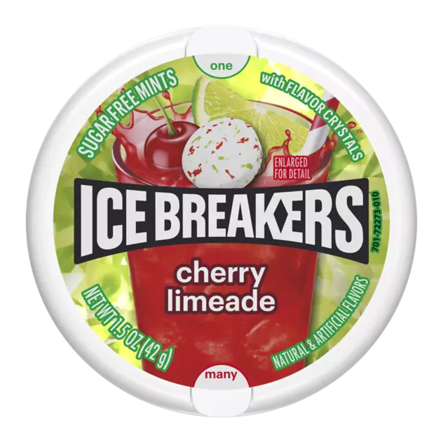 ICE BREAKERS Cherry Limeade Sugar Free Mints, 1.5 oz puck - Front of Package