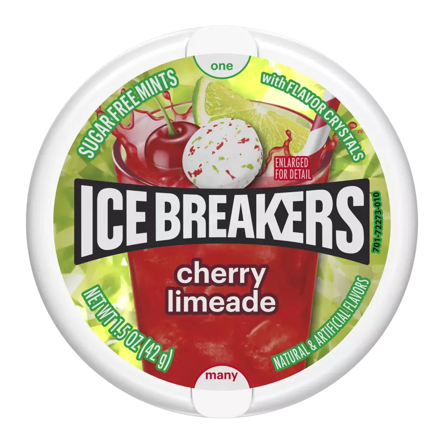 ICE BREAKERS Cherry Limeade Sugar Free Mints, 1.5 oz puck - Front of Package