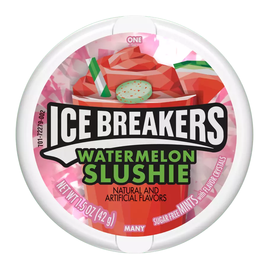 ICE BREAKERS Watermelon Slushie Sugar Free Mints, 1.5 oz puck - Front of Package