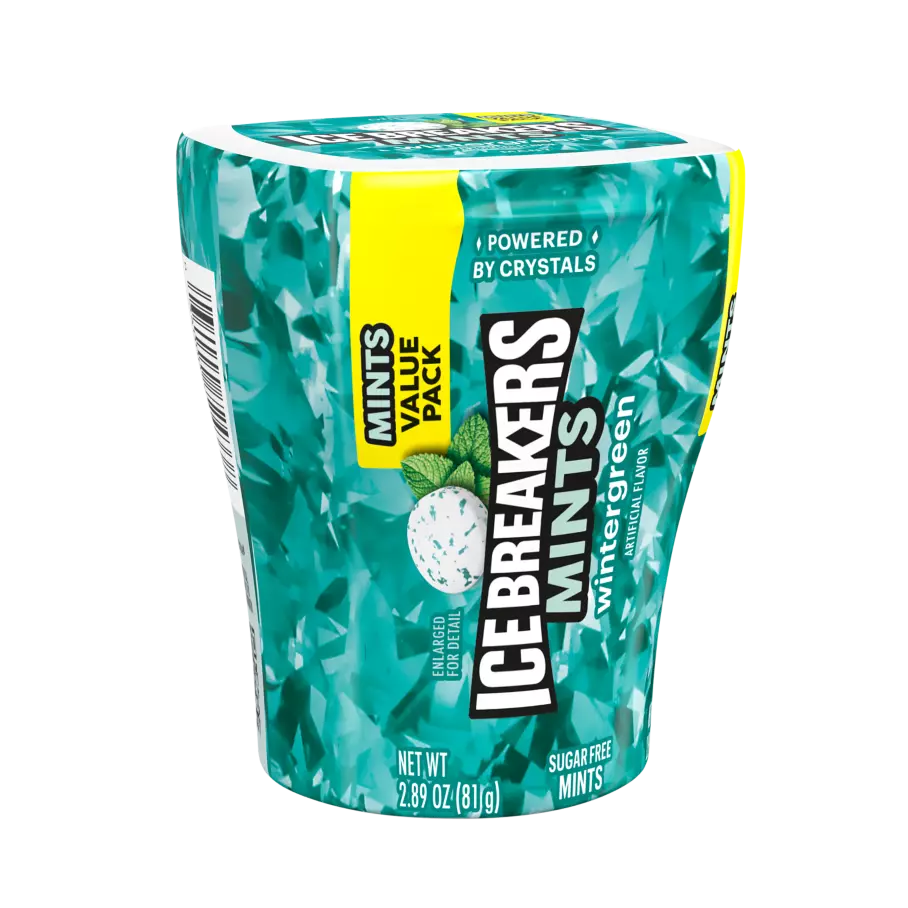 ICE BREAKERS Wintergreen Sugar Free Mints, 2.89 oz bottle - Front of Package
