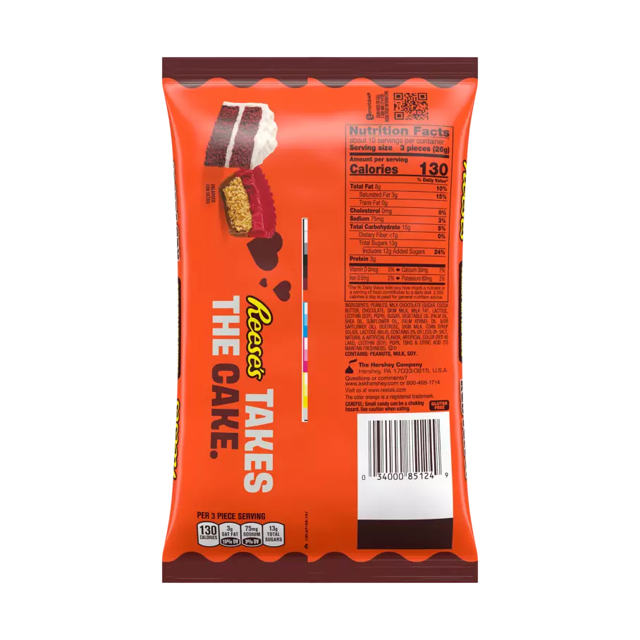 REESE'S Red Velvet Milk Chocolate Miniatures Peanut Butter Cups, 9.3 oz bag - Back of Package