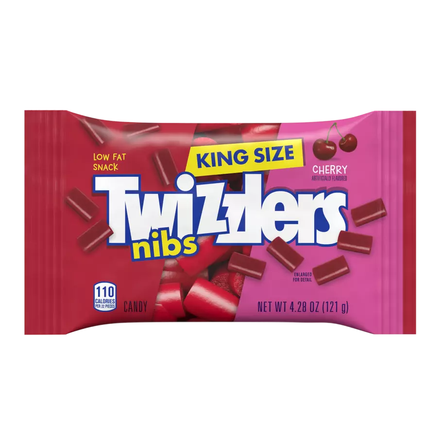 TWIZZLERS NIBS Cherry Flavored King Size Candy, 4.28 oz bag - Front of Package