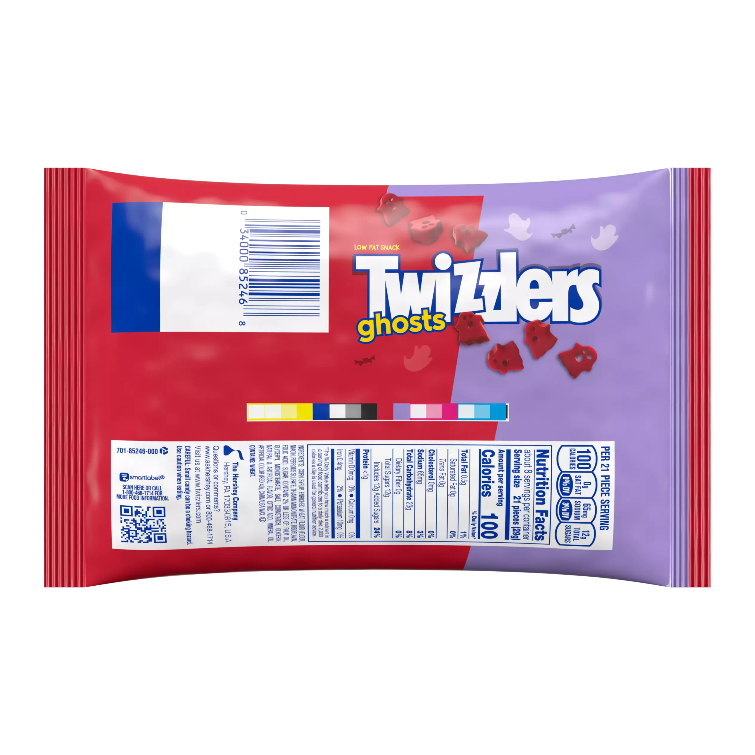 TWIZZLERS Ghosts Cherry Candy, 8.5 oz bag - Back of Package